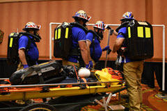 Photo of mine rescue specialists in training situation
