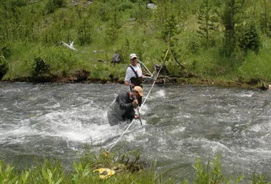 Photo of hydrologists measuring stream flow